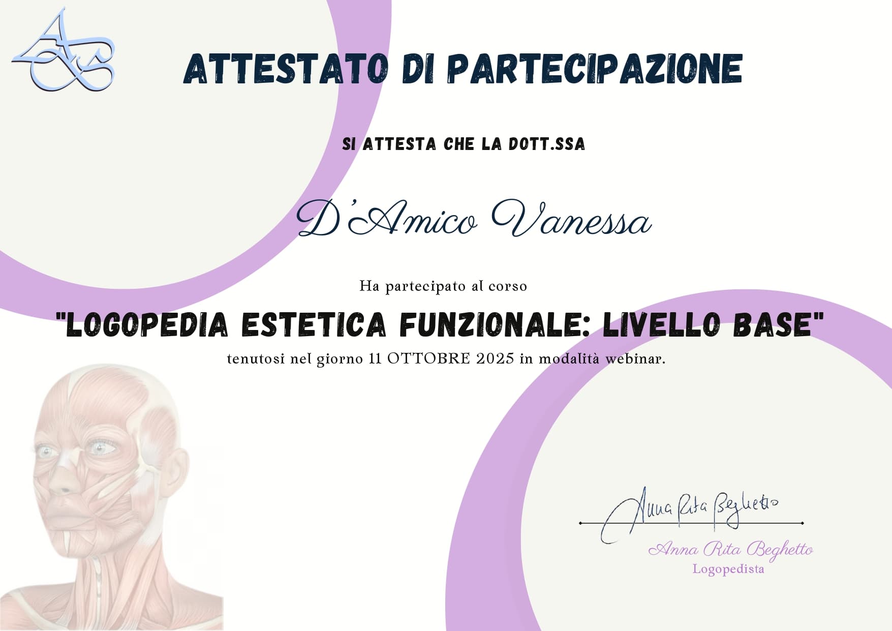 Attestato Logopedia Estetica Funzionale